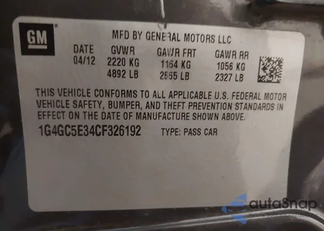 2012 Buick Lacrosse Leather Group from USA, damaged, VIN 1G4GC5E34CF326192